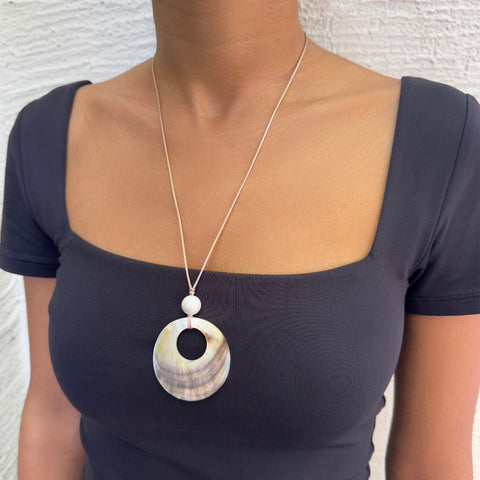 Adjustable Leather and Shell Necklace