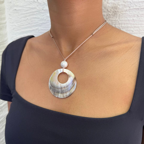 Adjustable Leather and Shell Necklace