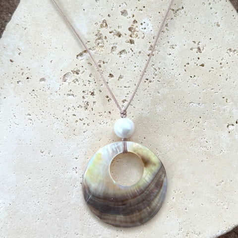 Adjustable Leather and Shell Necklace