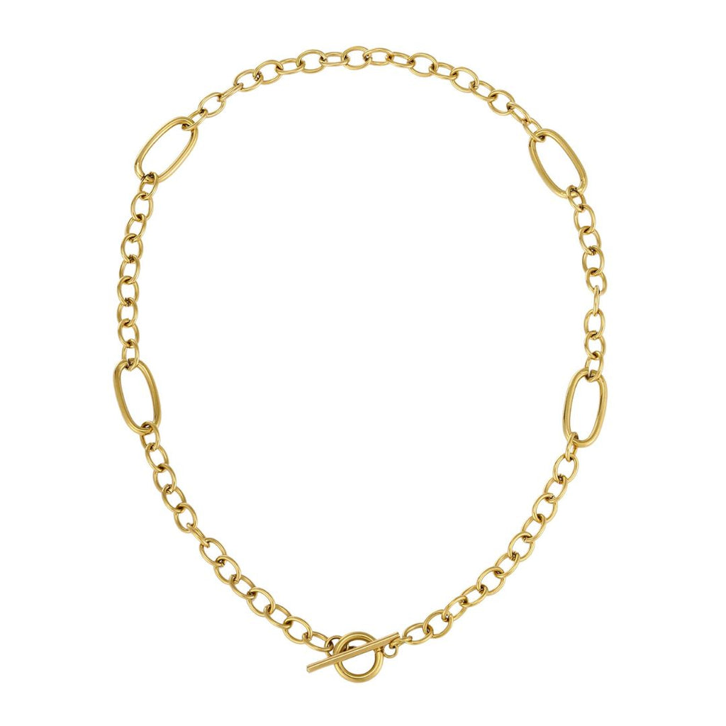 Tarnish Resistant 18k Gold Plated Mixed Link Toggle Necklace