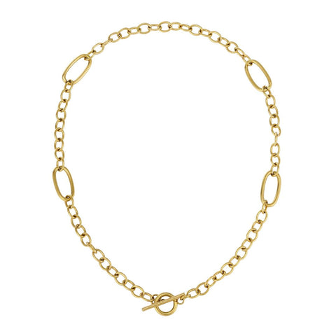 Tarnish Resistant 18k Gold Plated Mixed Link Toggle Necklace