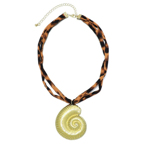 Gold Shell on Leopard Print Adjustable Necklace