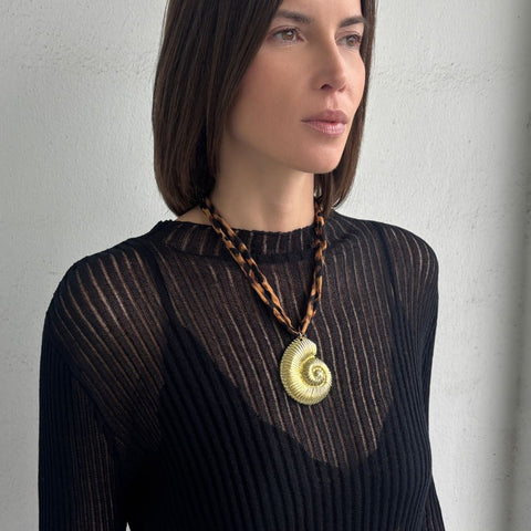 Gold Shell on Leopard Print Adjustable Necklace