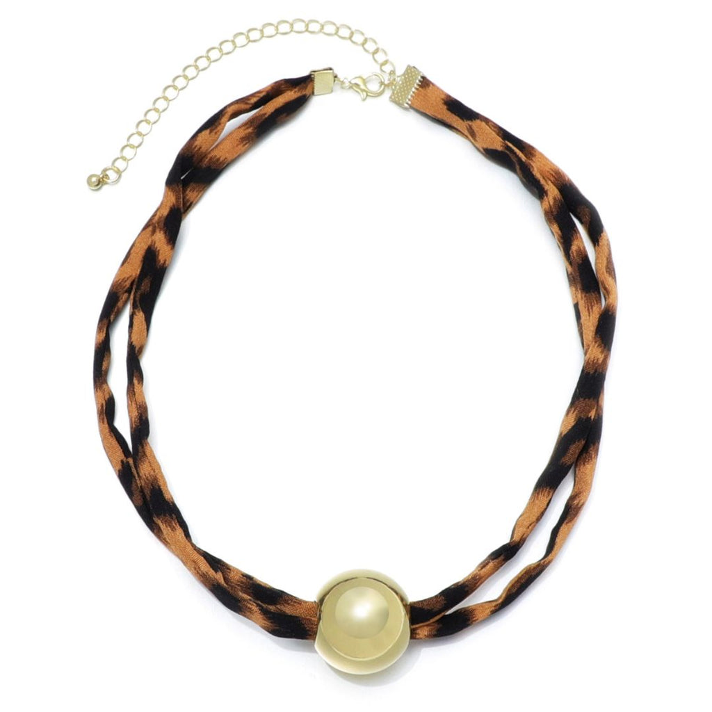 Gold Ball on Leopard Print Adjustable Necklace