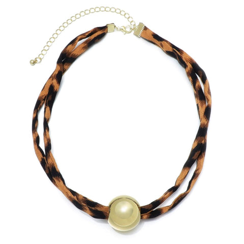 Gold Ball on Leopard Print Adjustable Necklace