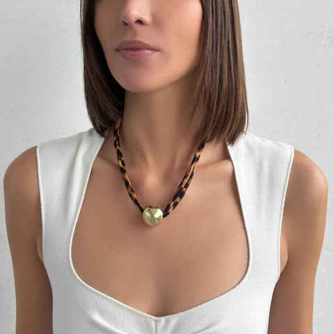 Gold Ball on Leopard Print Adjustable Necklace