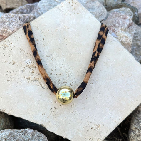 Gold Ball on Leopard Print Adjustable Necklace