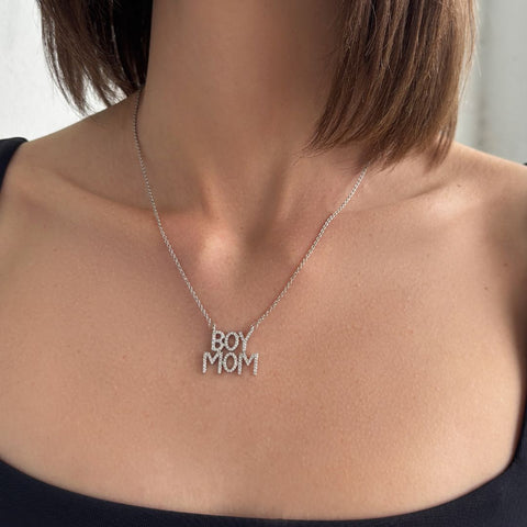Silver Plated CZ Boymom Pendant Necklace