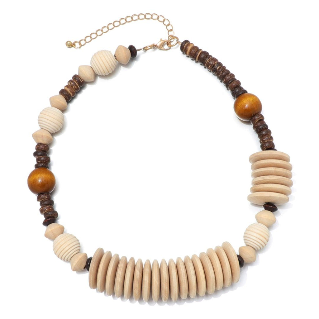 Mixed Wood Disc Adjustable Disc Necklace