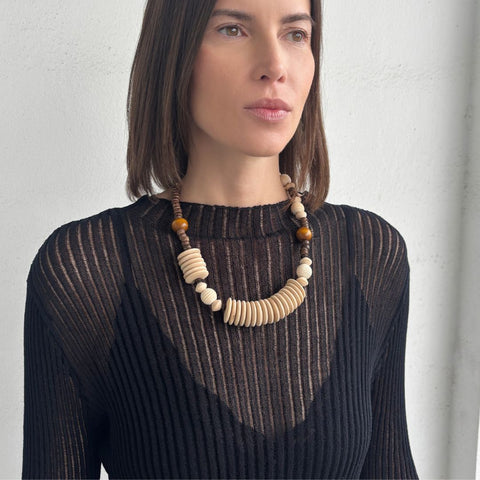 Mixed Wood Disc Adjustable Disc Necklace