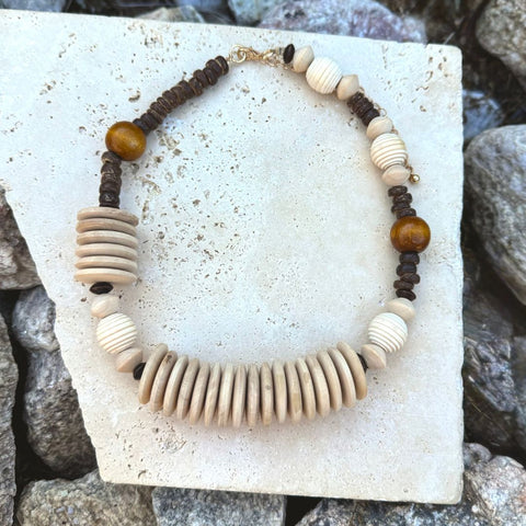 Mixed Wood Disc Adjustable Disc Necklace