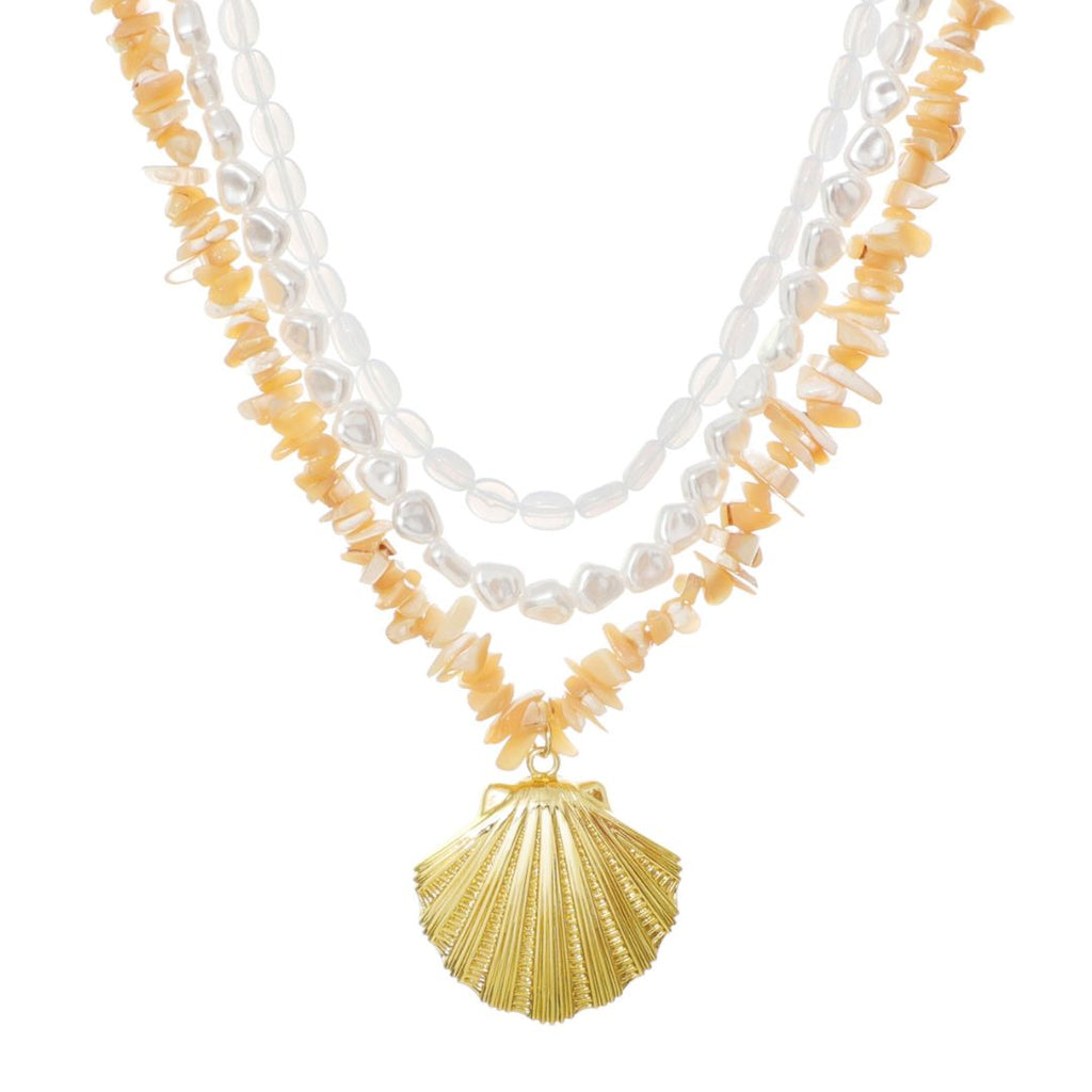 14k Gold Plated Multi-Strand Shell Pendant Necklace
