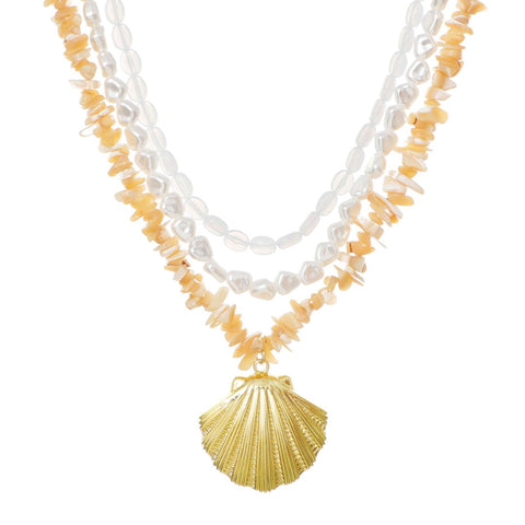 14k Gold Plated Multi-Strand Shell Pendant Necklace