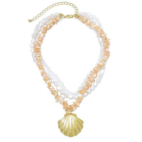 14k Gold Plated Multi-Strand Shell Pendant Necklace