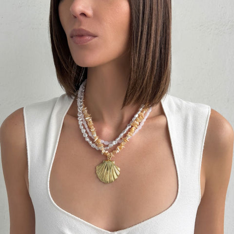 14k Gold Plated Multi-Strand Shell Pendant Necklace