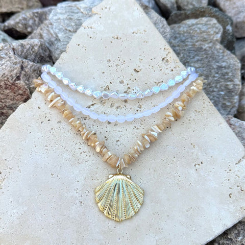 14k Gold Plated Multi-Strand Shell Pendant Necklace