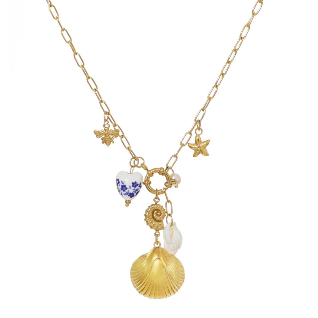 Tarnish Resistant 18k Gold Plated Shell and Charm Y-Necklace