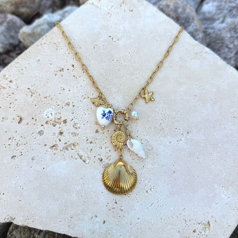 Tarnish Resistant 18k Gold Plated Shell and Charm Y-Necklace