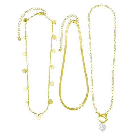 14k Gold Plated Pearl and 3-Layer Necklace