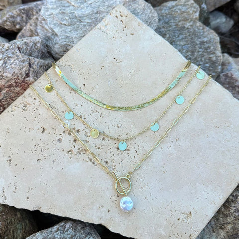 14k Gold Plated Pearl and 3-Layer Necklace