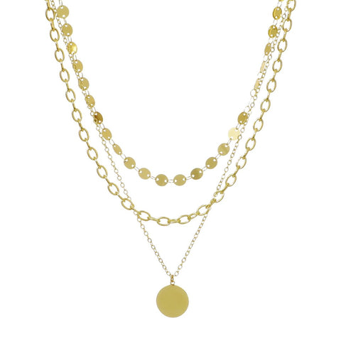 14k Gold Plated 3-Layer Toggle and Confetti Necklace