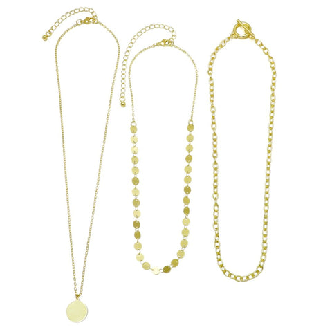 14k Gold Plated 3-Layer Toggle and Confetti Necklace