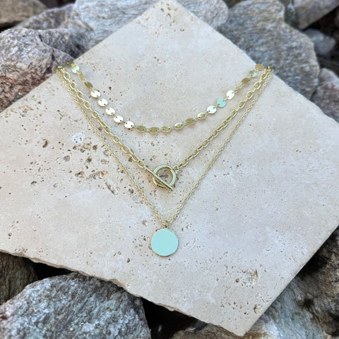 14k Gold Plated 3-Layer Toggle and Confetti Necklace