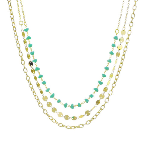 14k Gold Plated 3-Layer Toggle, Confetti, and Turquoise Necklace
