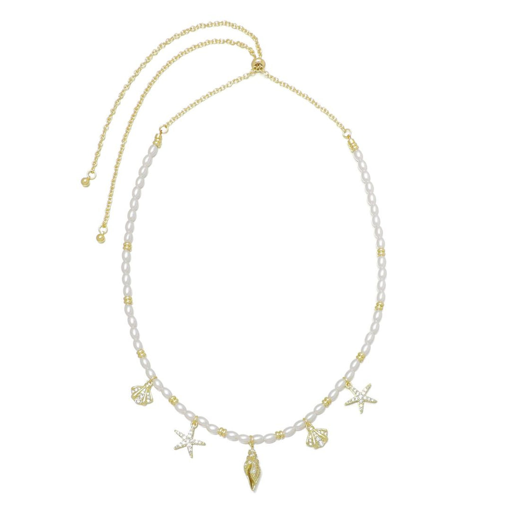 14k Gold Plated Adjustable 2mm Pearl Charm Necklace