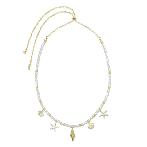 14k Gold Plated Adjustable 2mm Pearl Charm Necklace