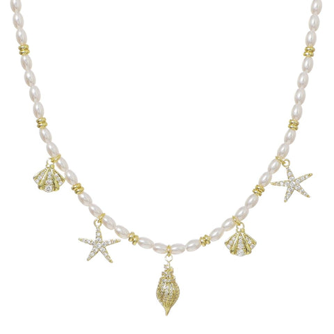 14k Gold Plated Adjustable 2mm Pearl Charm Necklace