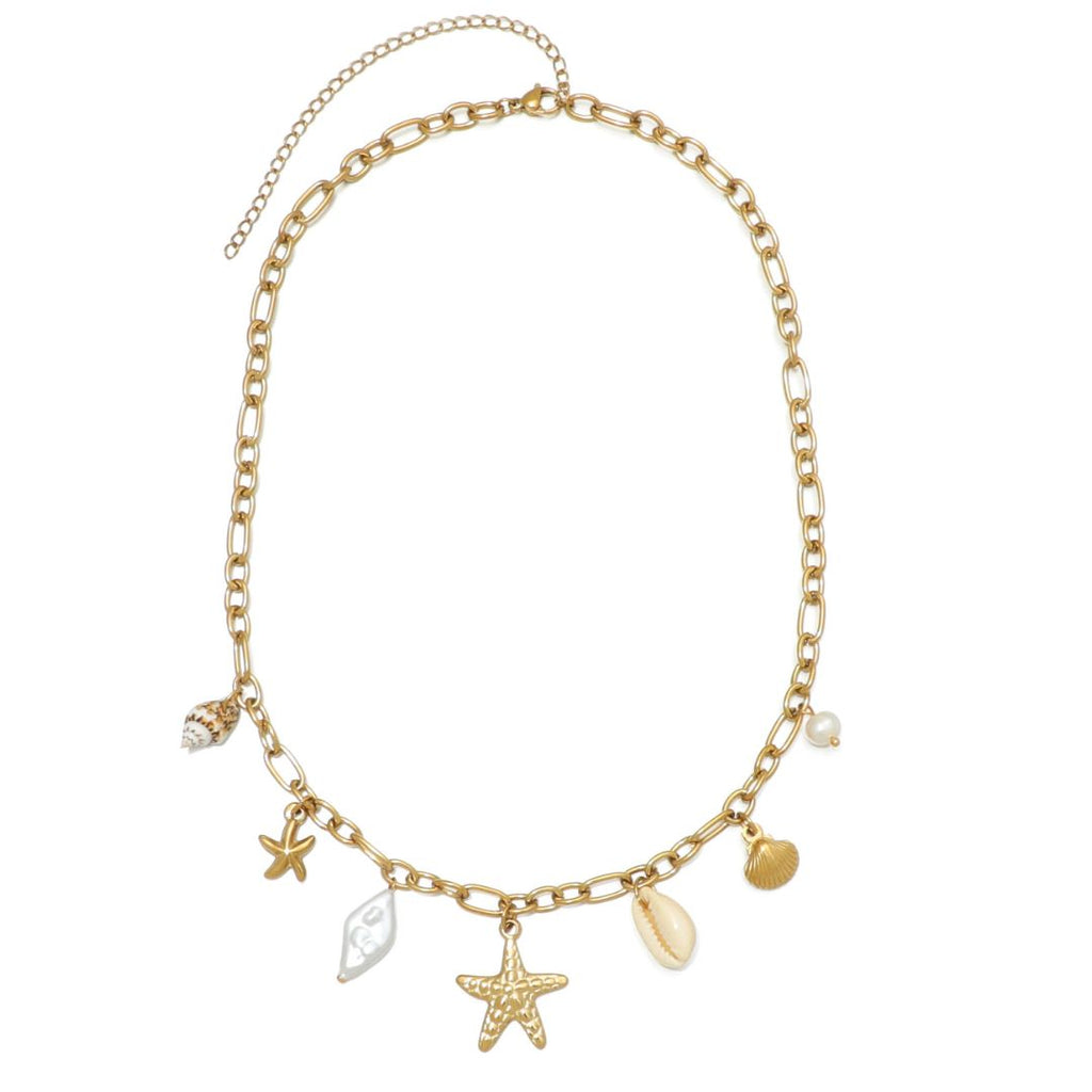 Tarnish Resistant 18k Gold Plated Freshwater Pearl and Charm Necklace