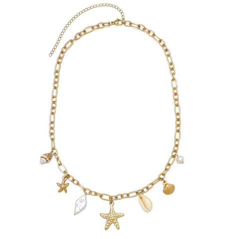 Tarnish Resistant 18k Gold Plated Freshwater Pearl and Charm Necklace