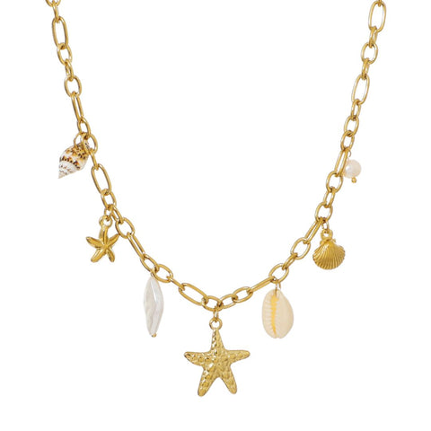 Tarnish Resistant 18k Gold Plated Freshwater Pearl and Charm Necklace