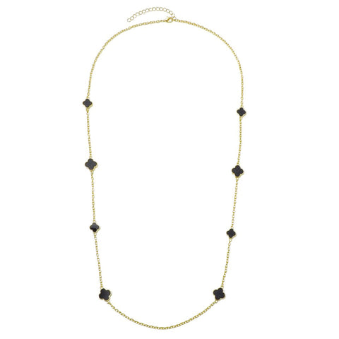 Gold Plated 36" Black Flower Station Necklace