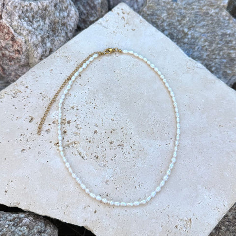 Tarnish Resistant Seed Freshwater Pearl Strand Necklace