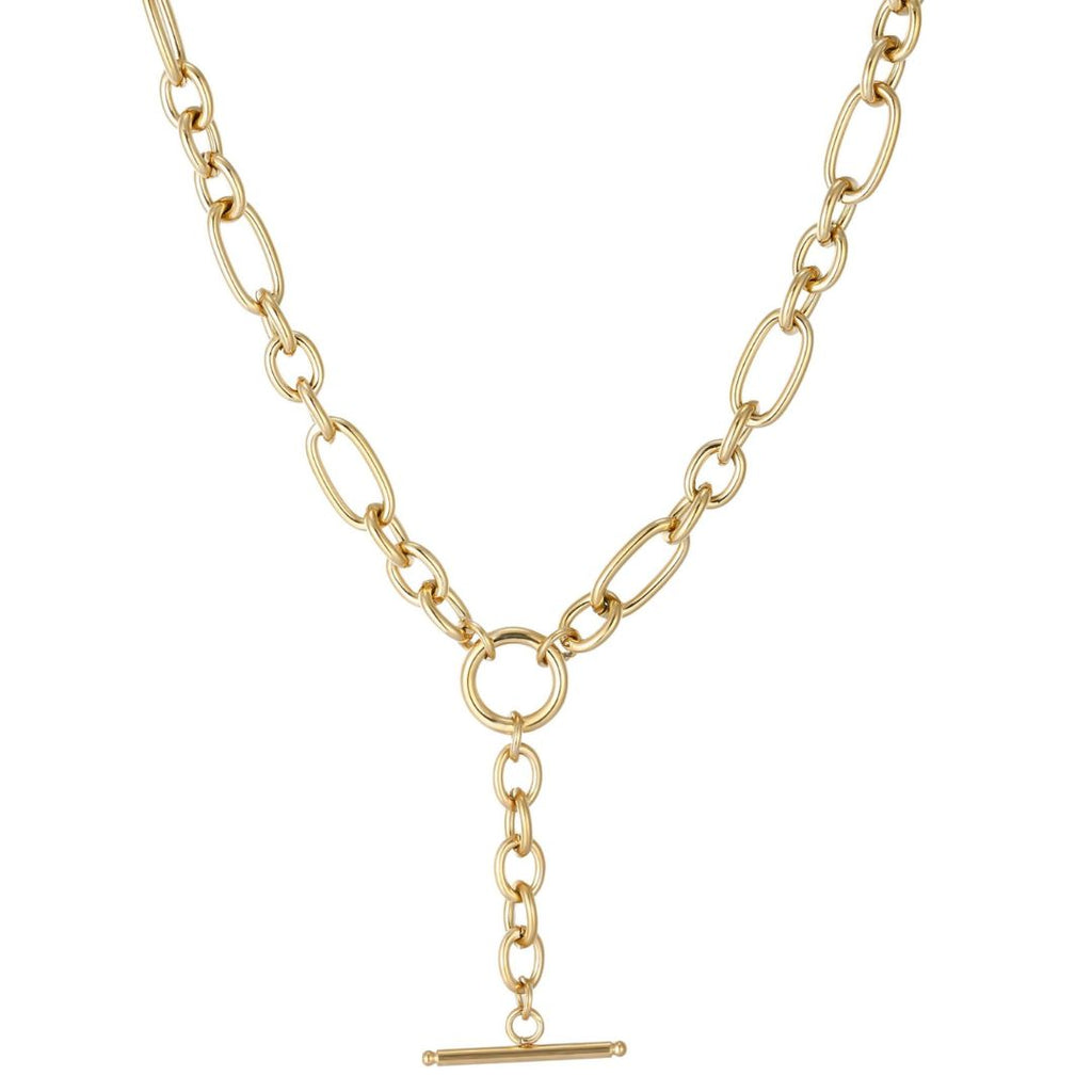 Tarnish Resistant 18k Gold Plated Mixed Link Y-Necklace