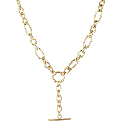 Tarnish Resistant 18k Gold Plated Mixed Link Y-Necklace