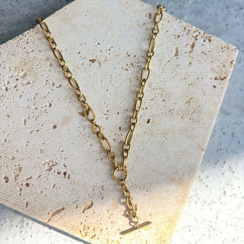 Tarnish Resistant 18k Gold Plated Mixed Link Y-Necklace