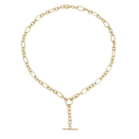 Tarnish Resistant 18k Gold Plated Mixed Link Y-Necklace
