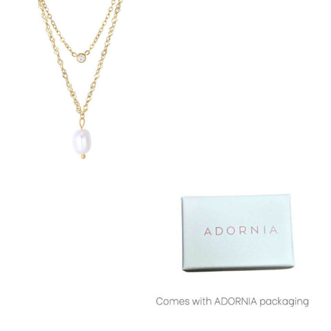 Tarnish Resistant 18k Gold Plated Layered Freshwater Pearl and CZ Necklace Set