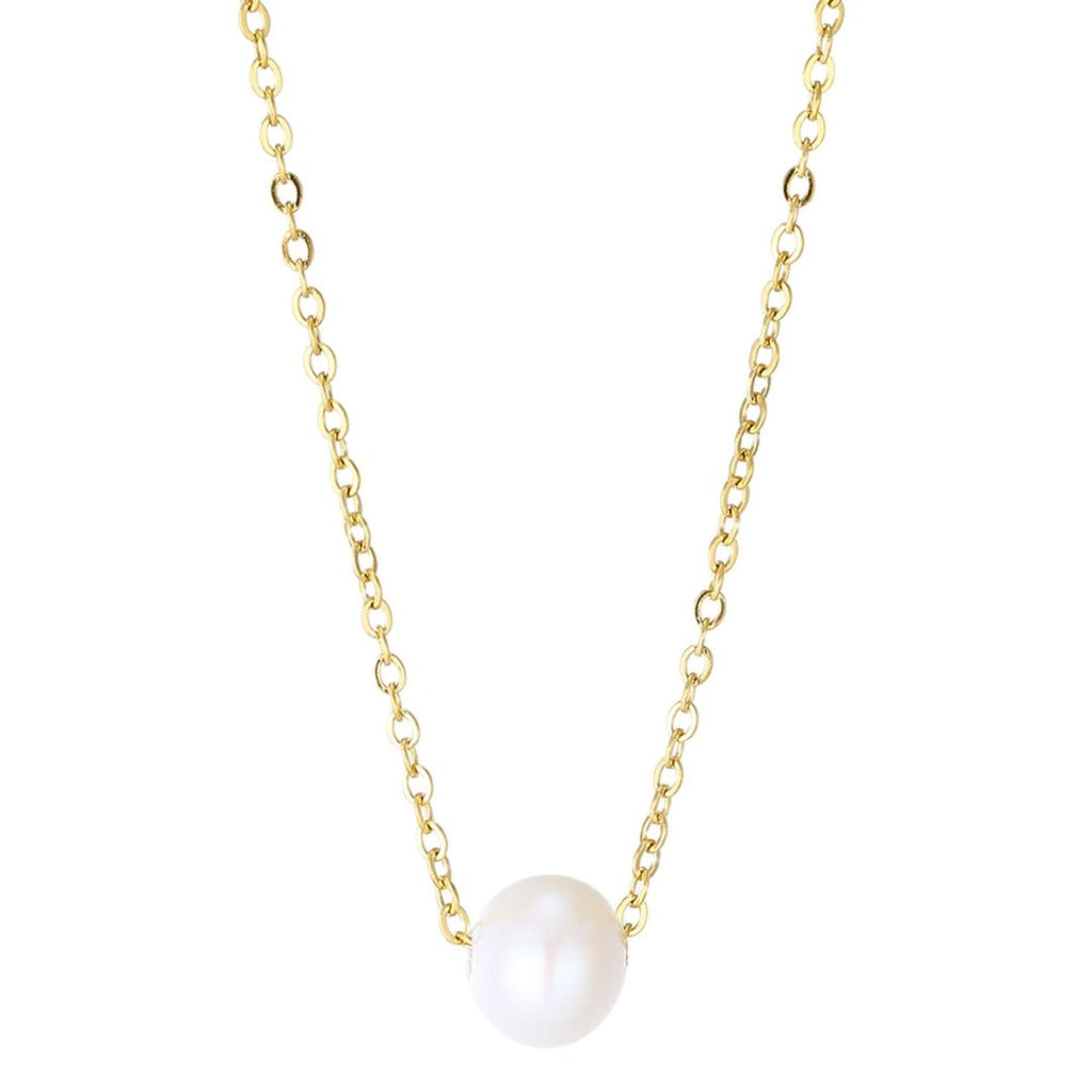 Tarnish Resistant 18k Gold Plated Sliding 6mm Freshwater Pearl Pendant Necklace