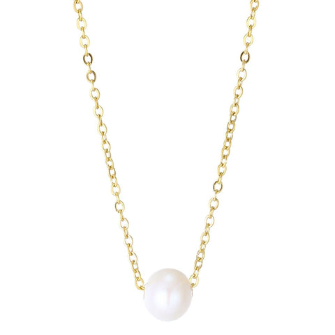 Tarnish Resistant 18k Gold Plated Sliding 6mm Freshwater Pearl Pendant Necklace