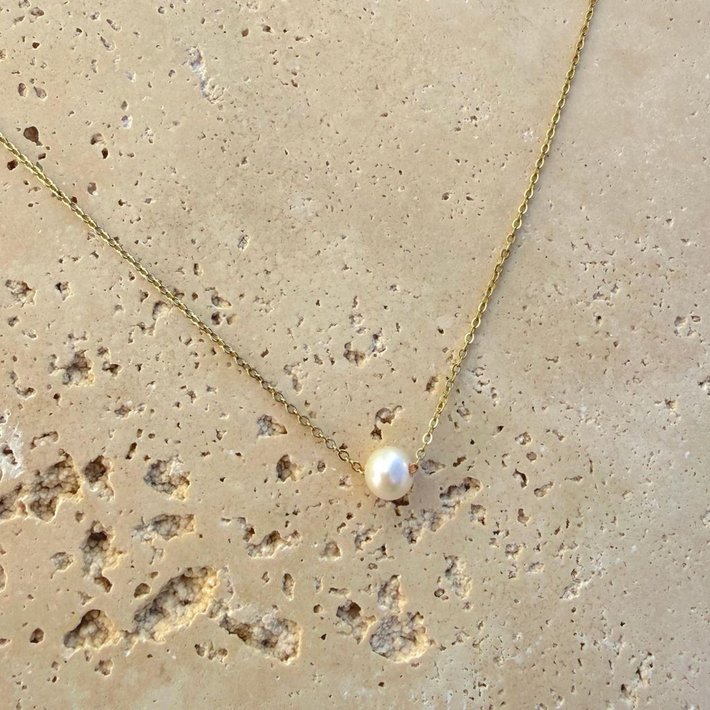 Tarnish Resistant 18k Gold Plated Sliding 6mm Freshwater Pearl Pendant Necklace