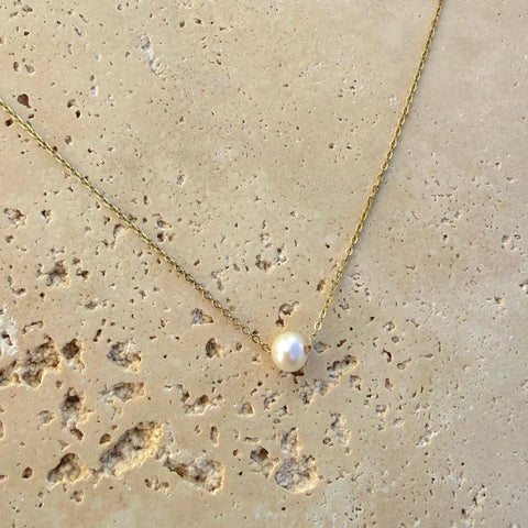 Tarnish Resistant 18k Gold Plated Sliding 6mm Freshwater Pearl Pendant Necklace