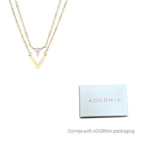 18k Gold Plated Set of 2 Triangle CZ Pendant Necklaces