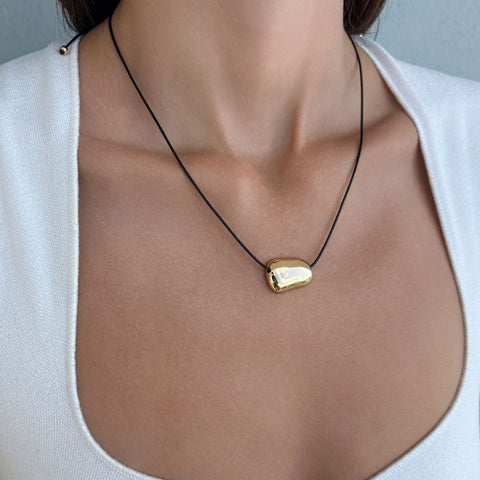 18k Gold Plated Sliding Pebble on a Chord Necklace