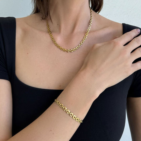 Tarnish Resistant 18k Gold Plated Grid Chain Necklace
