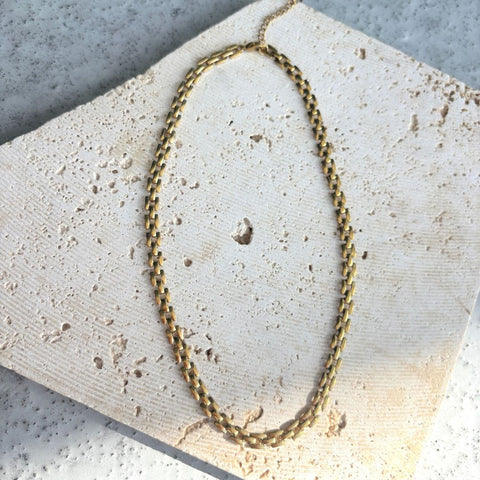 Tarnish Resistant 18k Gold Plated Grid Chain Necklace
