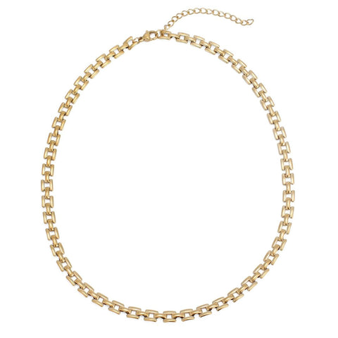 Tarnish Resistant 18k Gold Plated Grid Chain Necklace